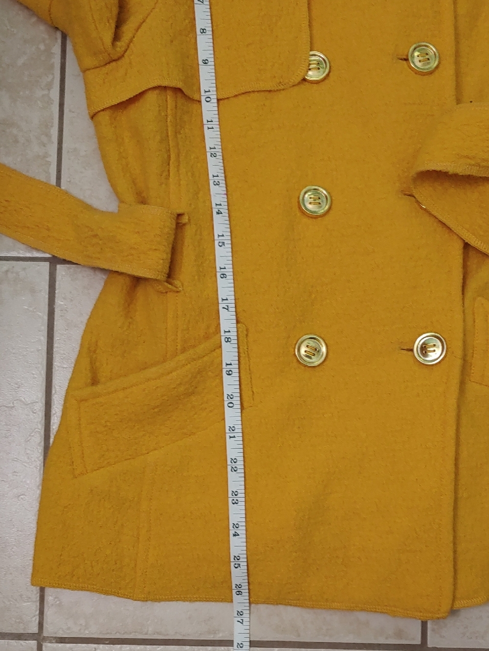 Vintage Sandro Wool Coat Military Women's Yellow Peacoat Size S - Picture 5 of 6